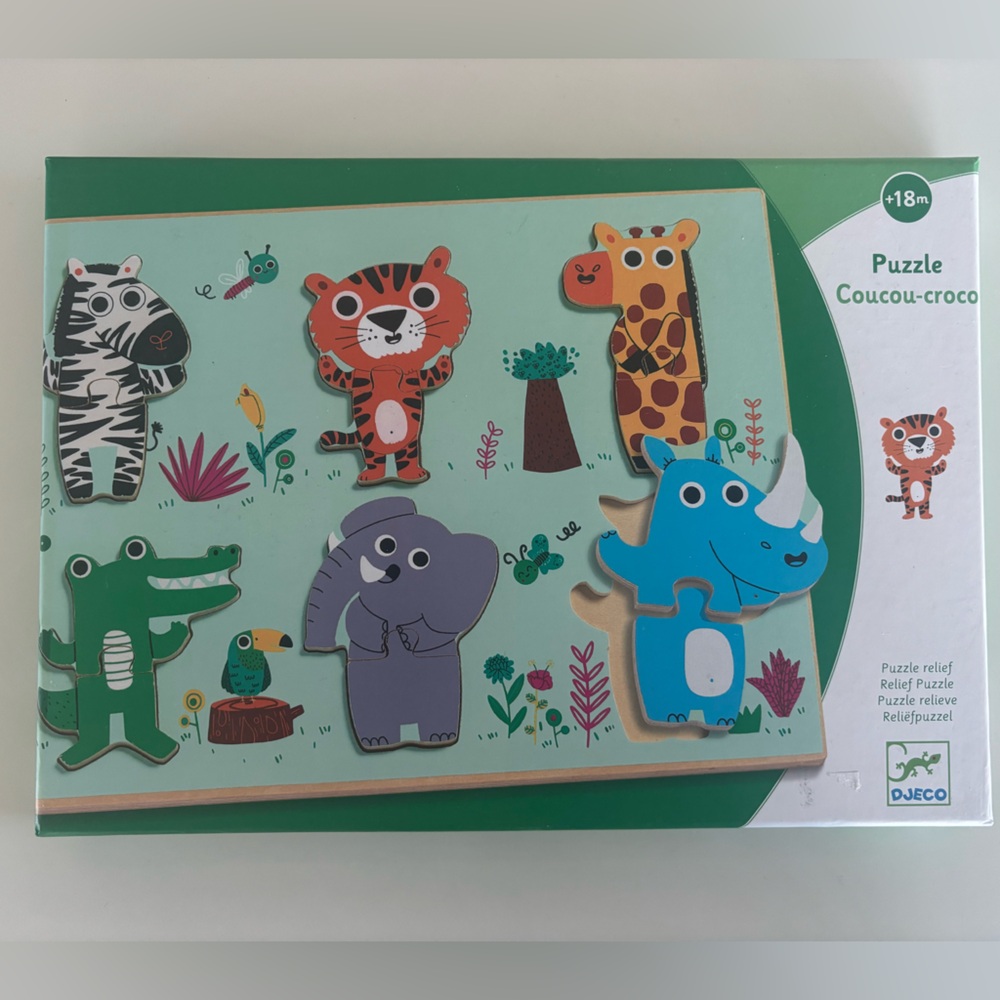 Djeco Jungle Friends Wooden Puzzle - Green, Blue, Orange